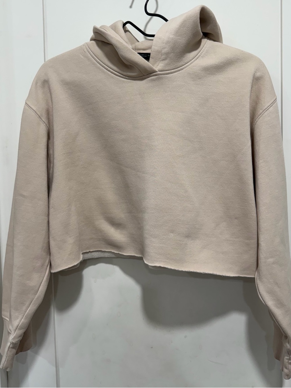 Zara Cropped Hooded Sweatshirt in Light Beige